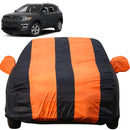 Autofact Compass Car Cover - EasyShield - Car Body Cover for Jeep Compass - With Mirror Pockets, Triple Stitched, Bottom Fully Elastic, Adjustable Belt and Buckle (Orange Blue Stripes)