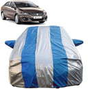 Autofact Ciaz Car Cover - FlexGuard - Waterproof Car Body Cover for Maruti Ciaz - With Mirror Pockets, Triple Stitched, Bottom Fully Elastic, Adjustable Belt and Buckle (Silver / Blue Stripes)