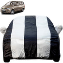 Autofact Enjoy Car Cover - EasyShield - Car Body Cover for Chevrolet Enjoy - With Mirror Pockets, Triple Stitched, Bottom Fully Elastic, Adjustable Belt and Buckle (White Blue Stripes)