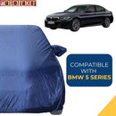 Autofact 5 Series Car Cover - CoreProtect - Water Resistant Car Body Cover for BMW 5 Series - With Mirror Pockets, Triple Stitched, Bottom Fully Elastic, Adjustable Belt and Buckle (Navy 210D)