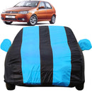 Autofact Palio Car Cover - EasyShield - Car Body Cover for Fiat Palio - With Mirror Pockets, Triple Stitched, Bottom Fully Elastic, Adjustable Belt and Buckle (Teak Blue Stripes)