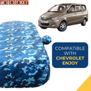 Autofact Enjoy Car Cover - TearTough - Dog Proof / Waterproof Car Body Cover for Chevrolet Enjoy - With Mirror Pockets, Triple Stitched, Bottom Fully Elastic, Adjustable Belt and Buckle (Airforce Blue 4x4)