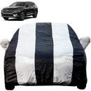 Autofact Santa Fe Car Cover - EasyShield - Car Body Cover for Hyundai Santa Fe - With Mirror Pockets, Triple Stitched, Bottom Fully Elastic, Adjustable Belt and Buckle (White Blue Stripes)