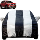 Autofact Hector Car Cover - EasyShield - Car Body Cover for MG Hector - With Mirror Pockets, Triple Stitched, Bottom Fully Elastic, Adjustable Belt and Buckle (White Blue Stripes)