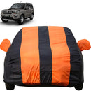Autofact Scorpio Car Cover - EasyShield - Car Body Cover for Mahindra Scorpio - With Mirror Pockets, Triple Stitched, Bottom Fully Elastic, Adjustable Belt and Buckle (Orange Blue Stripes)