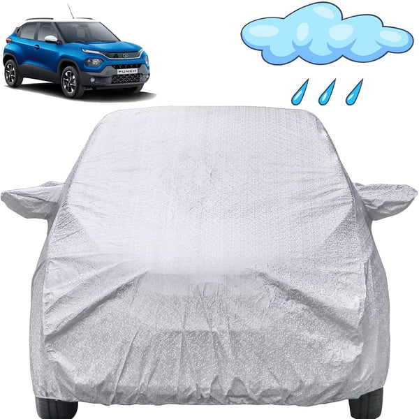 Autofact Punch Car Cover - FlexGuard - Waterproof Car Body Cover for Tata Punch - With Mirror Pockets, Triple Stitched, Bottom Fully Elastic, Adjustable Belt and Buckle (Silver)