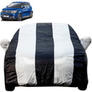 Autofact Ignis Car Cover - EasyShield - Car Body Cover for Maruti Ignis  - With Mirror & Antenna Pockets, Triple Stitched, Bottom Fully Elastic, Adjustable Belt and Buckle (White Blue Stripes)