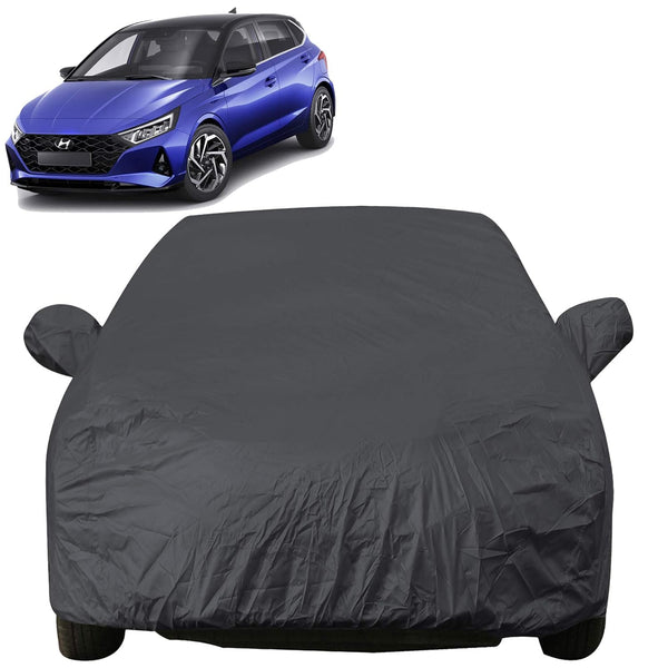Autofact Elite I20 Car Cover - EasyShield - Car Body Cover for Hyundai Elite I20 - With Mirror Pockets, Triple Stitched, Bottom Fully Elastic, Adjustable Belt and Buckle (Grey 190T)