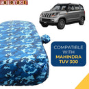 Autofact TUV 300 Car Cover - TearTough - Dog Proof / Waterproof Car Body Cover for Mahindra TUV 300 - With Mirror Pockets, Triple Stitched, Bottom Fully Elastic, Adjustable Belt and Buckle (Airforce Blue 4x4)
