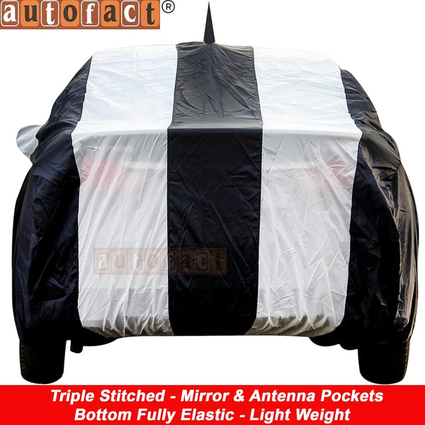 Autofact Swift Old Model Car Cover - EasyShield - Car Body Cover for Maruti Swift Old Model - With Mirror Pockets, Triple Stitched, Bottom Fully Elastic, Adjustable Belt and Buckle (White Blue Stripes)
