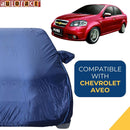 Autofact Aveo Car Cover - CoreProtect - Water Resistant Car Body Cover for Chevrolet Aveo - With Mirror Pockets, Triple Stitched, Bottom Fully Elastic, Adjustable Belt and Buckle (Navy 210D)