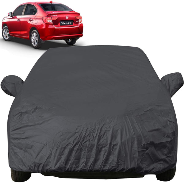 Autofact Amaze New Model Car Cover - EasyShield - Car Body Cover for Honda Amaze New Model - With Mirror Pockets, Triple Stitched, Bottom Fully Elastic, Adjustable Belt and Buckle (Grey 190T)