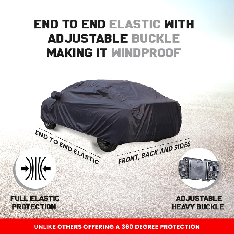 Autofact Wagon r / Wagonr Car Cover - TearTough - Dog Proof / Waterproof Car Body Cover for Maruti Wagon r / Wagonr - With Mirror Pockets, Triple Stitched, Bottom Fully Elastic, Adjustable Belt and Buckle (Grey 4x4)