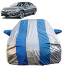Autofact Accord Car Cover - FlexGuard - Waterproof Car Body Cover for Honda Accord - With Mirror Pockets, Triple Stitched, Bottom Fully Elastic, Adjustable Belt and Buckle (Silver / Blue Stripes)