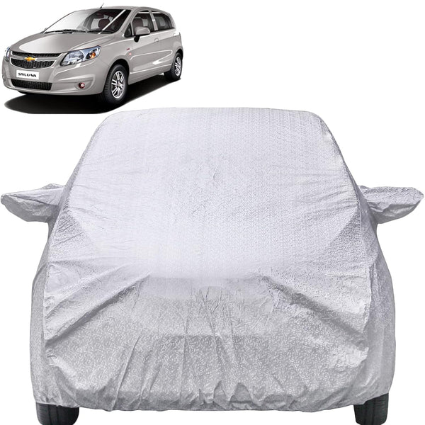 Autofact Sail UVA Car Cover - FlexGuard - Waterproof Car Body Cover for Chevrolet Sail UVA - With Mirror Pockets, Triple Stitched, Bottom Fully Elastic, Adjustable Belt and Buckle (Silver)