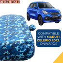 Autofact Celerio New Model Car Cover - TearTough - Dog Proof / Waterproof Car Body Cover for Maruti Celerio New Model - With Mirror Pockets, Triple Stitched, Bottom Fully Elastic, Adjustable Belt and Buckle (Airforce Blue 4x4)