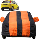 Autofact Figo Old Model Car Cover - EasyShield - Car Body Cover for Ford Figo Old Model - With Mirror Pockets, Triple Stitched, Bottom Fully Elastic, Adjustable Belt and Buckle (Orange Blue Stripes)