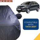Autofact Zest Car Cover - CoreProtect - Water Resistant Car Body Cover for Tata Zest - With Mirror Pockets, Triple Stitched, Bottom Fully Elastic, Adjustable Belt and Buckle (Grey 210D)
