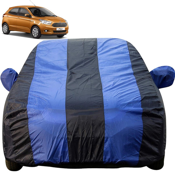 Autofact Figo Car Cover - EasyShield - Car Body Cover for Ford Figo - With Mirror Pockets, Triple Stitched, Bottom Fully Elastic, Adjustable Belt and Buckle (Royal Blue Stripes)