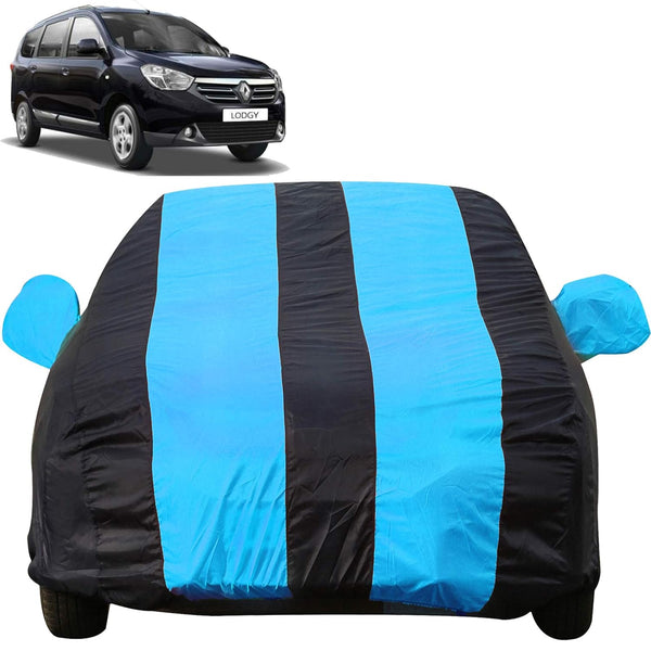 Autofact Kiger Car Cover - EasyShield - Car Body Cover for Renualt Kiger - With Mirror Pockets, Triple Stitched, Bottom Fully Elastic, Adjustable Belt and Buckle (Teak Blue Stripes)