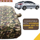 Autofact NexGen Verna Car Cover - TearTough - Dog Proof / Waterproof Car Body Cover for Hyundai NexGen Verna - With Mirror Pockets, Triple Stitched, Bottom Fully Elastic, Adjustable Belt and Buckle (Jungle Print 4x4)