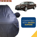 Autofact Superb Car Cover - CoreProtect - Water Resistant Car Body Cover for Skoda Superb - With Mirror Pockets, Triple Stitched, Bottom Fully Elastic, Adjustable Belt and Buckle (Grey 210D)