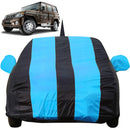 Autofact Bolero Car Cover - EasyShield - Car Body Cover for Mahindra Bolero - With Mirror Pockets, Triple Stitched, Bottom Fully Elastic, Adjustable Belt and Buckle (Teak Blue Stripes)