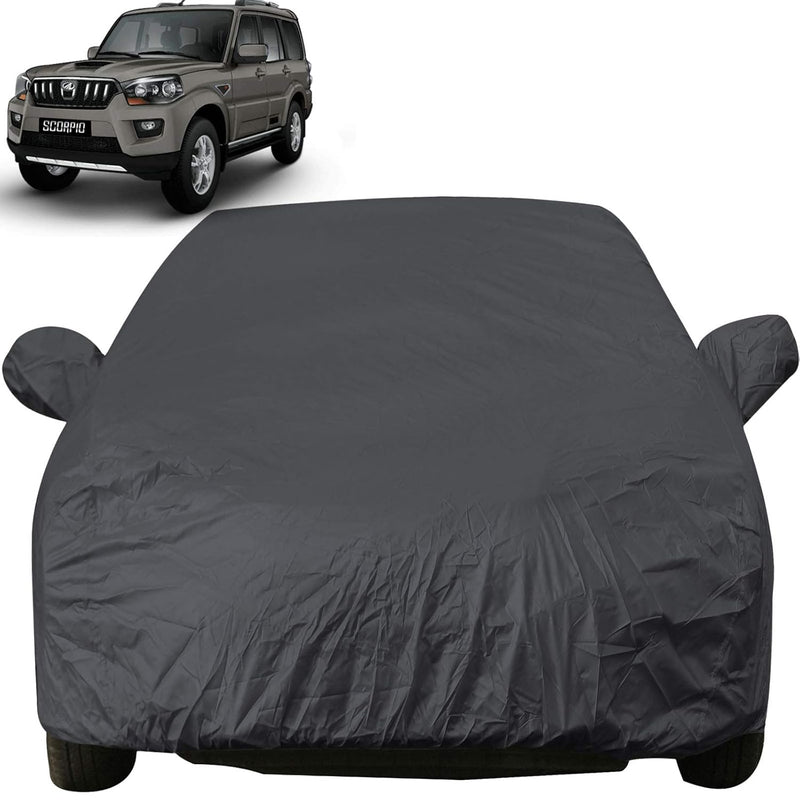 Autofact Scorpio Car Cover - EasyShield - Car Body Cover for Mahindra Scorpio - With Mirror Pockets, Triple Stitched, Bottom Fully Elastic, Adjustable Belt and Buckle (Grey 190T)
