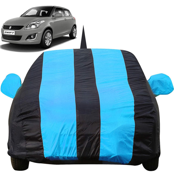 Autofact Swift Old Model Car Cover - EasyShield - Car Body Cover for Maruti Swift Old Model - With Mirror Pockets, Triple Stitched, Bottom Fully Elastic, Adjustable Belt and Buckle (Teak Blue Stripes)