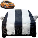 Autofact Micra Car Cover - EasyShield - Car Body Cover for Nissan Micra - With Mirror Pockets, Triple Stitched, Bottom Fully Elastic, Adjustable Belt and Buckle (White Blue Stripes)