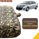 Autofact Yaris Car Cover - TearTough - Dog Proof / Waterproof Car Body Cover for Toyota Yaris - With Mirror Pockets, Triple Stitched, Bottom Fully Elastic, Adjustable Belt and Buckle (Jungle Print 4x4)