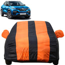 Autofact Kiger Car Cover - EasyShield - Car Body Cover for Renualt Kiger - With Mirror Pockets, Triple Stitched, Bottom Fully Elastic, Adjustable Belt and Buckle (Orange Blue Stripes)