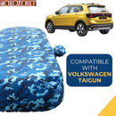 Autofact Taigun Car Cover - TearTough - Dog Proof / Waterproof Car Body Cover for Volkswagen Taigun - With Mirror Pockets, Triple Stitched, Bottom Fully Elastic, Adjustable Belt and Buckle (Airforce Blue 4x4)