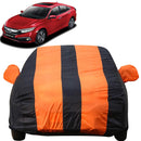 Autofact Civic New Model Car Cover - EasyShield - Car Body Cover for Honda Civic New Model - With Mirror Pockets, Triple Stitched, Bottom Fully Elastic, Adjustable Belt and Buckle (Orange Blue Stripes)