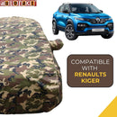 Autofact Kiger Car Cover - TearTough - Dog Proof / Waterproof Car Body Cover for Renualt Kiger - With Mirror Pockets, Triple Stitched, Bottom Fully Elastic, Adjustable Belt and Buckle (Jungle Print 4x4)