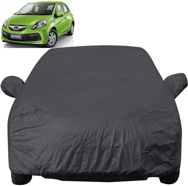 Autofact Brio Car Cover - EasyShield - Car Body Cover for Honda Brio - With Mirror Pockets, Triple Stitched, Bottom Fully Elastic, Adjustable Belt and Buckle (Grey 190T)