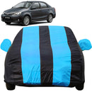 Autofact Etios Car Cover - EasyShield - Car Body Cover for Toyota Etios - With Mirror Pockets, Triple Stitched, Bottom Fully Elastic, Adjustable Belt and Buckle (Teak Blue Stripes)