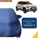 Autofact C3 Car Cover - CoreProtect - Water Resistant Car Body Cover for Citroen C3 - With Mirror Pockets, Triple Stitched, Bottom Fully Elastic, Adjustable Belt and Buckle (Navy 210D)