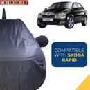 Autofact Rapid Car Cover - CoreProtect - Water Resistant Car Body Cover for Skoda Rapid - With Mirror & Antenna Pockets, Triple Stitched, Bottom Fully Elastic, Adjustable Belt and Buckle (Grey 210D)
