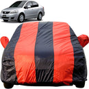Autofact SX4 Car Cover - EasyShield - Car Body Cover for Maruti SX4 - With Mirror Pockets, Triple Stitched, Bottom Fully Elastic, Adjustable Belt and Buckle (Red Blue Stripes)
