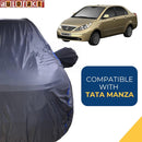 Autofact Manza Car Cover - CoreProtect - Water Resistant Car Body Cover for Tata Manza - With Mirror Pockets, Triple Stitched, Bottom Fully Elastic, Adjustable Belt and Buckle (Grey 210D)