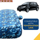 Autofact Etios Liva Car Cover - TearTough - Dog Proof / Waterproof Car Body Cover for Toyota Etios Liva - With Mirror Pockets, Triple Stitched, Bottom Fully Elastic, Adjustable Belt and Buckle (Airforce Blue 4x4)