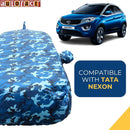 Autofact Nexon Car Cover - TearTough - Dog Proof / Waterproof Car Body Cover for Tata Nexon - With Mirror & Antenna Pockets, Triple Stitched, Bottom Fully Elastic, Adjustable Belt and Buckle (Airforce Blue 4x4)
