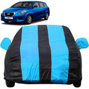 Autofact Datsun Go Plus Car Cover - EasyShield - Car Body Cover for Nissan Datsun Go Plus - With Mirror Pockets, Triple Stitched, Bottom Fully Elastic, Adjustable Belt and Buckle (Teak Blue Stripes)