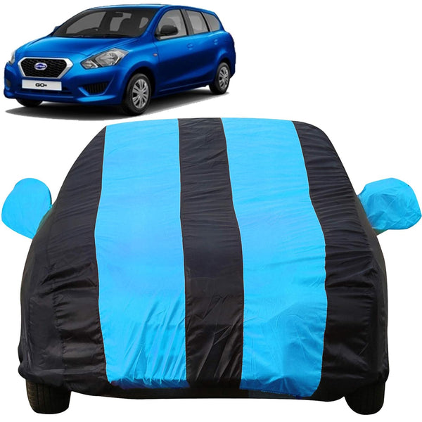 Autofact Datsun Go Plus Car Cover - EasyShield - Car Body Cover for Nissan Datsun Go Plus - With Mirror Pockets, Triple Stitched, Bottom Fully Elastic, Adjustable Belt and Buckle (Teak Blue Stripes)