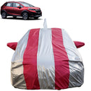Autofact WRV Car Cover - FlexGuard - Waterproof Car Body Cover for Honda WRV - With Mirror & Antenna Pockets, Triple Stitched, Bottom Fully Elastic, Adjustable Belt and Buckle (Silver / Pink Stripes)