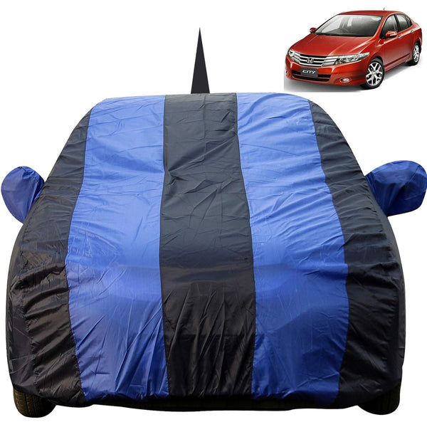 Autofact City Ivtech Car Cover - EasyShield - Car Body Cover for Honda City Ivtech - With Mirror Pockets, Triple Stitched, Bottom Fully Elastic, Adjustable Belt and Buckle (Royal Blue Stripes)