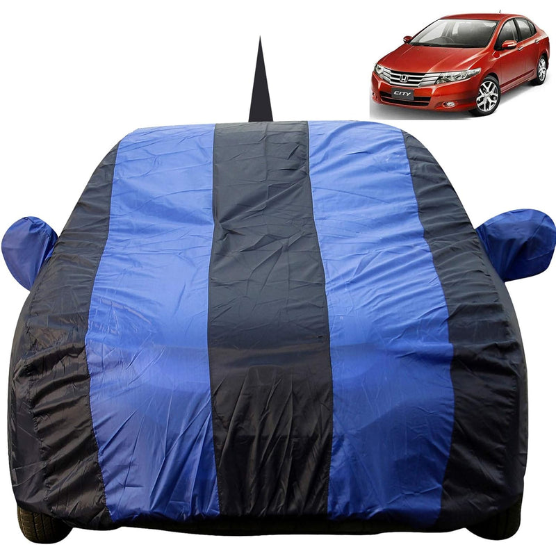 Autofact City Ivtech Car Cover - EasyShield - Car Body Cover for Honda City Ivtech - With Mirror Pockets, Triple Stitched, Bottom Fully Elastic, Adjustable Belt and Buckle (Royal Blue Stripes)