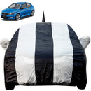 Autofact Fabia Car Cover - EasyShield - Car Body Cover for Skoda Fabia - With Mirror Pockets, Triple Stitched, Bottom Fully Elastic, Adjustable Belt and Buckle (White Blue Stripes)
