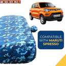 Autofact Spresso Car Cover - TearTough - Dog Proof / Waterproof Car Body Cover for Maruti Spresso - With Mirror Pockets, Triple Stitched, Bottom Fully Elastic, Adjustable Belt and Buckle (Airforce Blue 4x4)